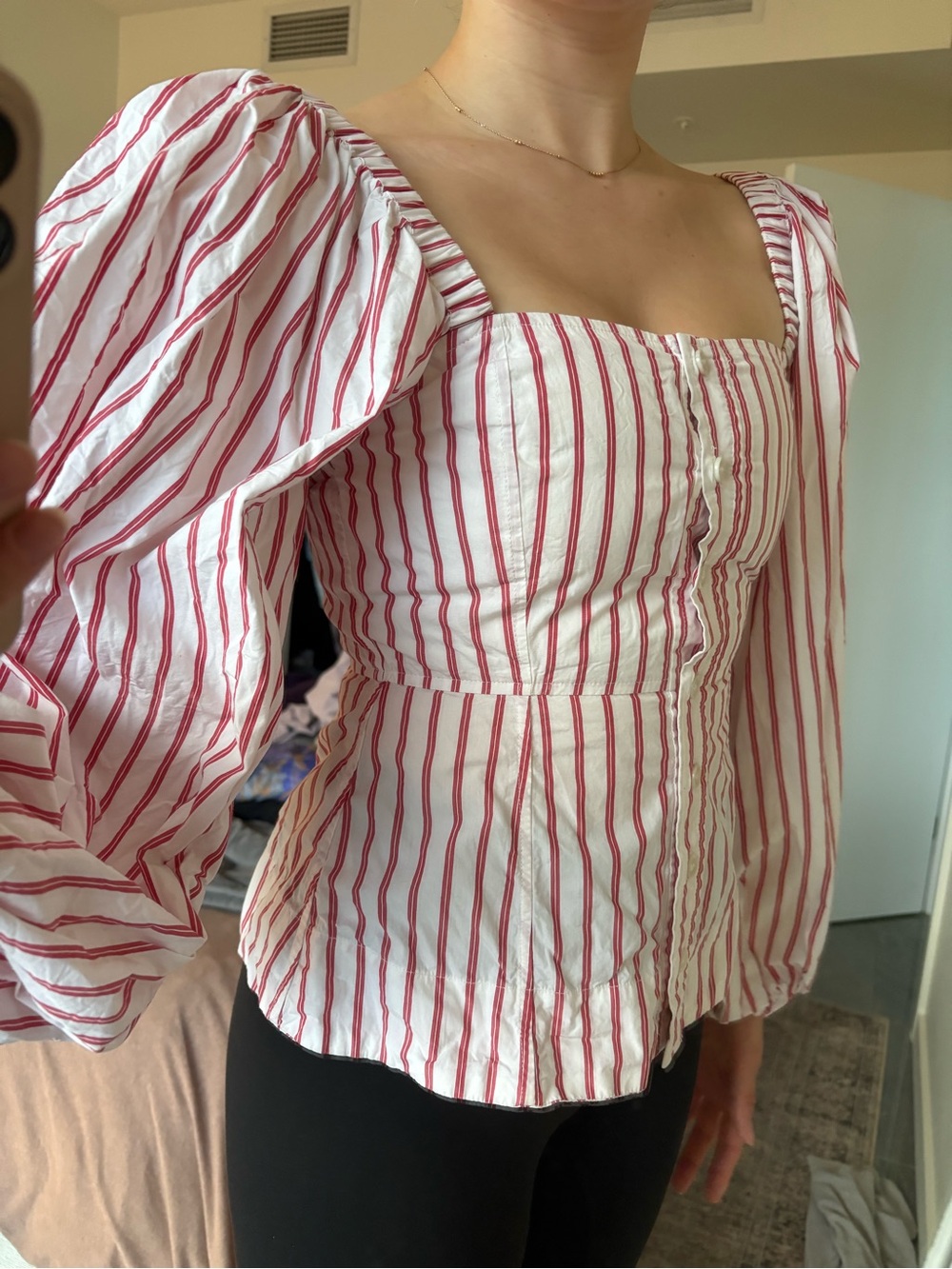 Ganni White Shirt with Red Stripes